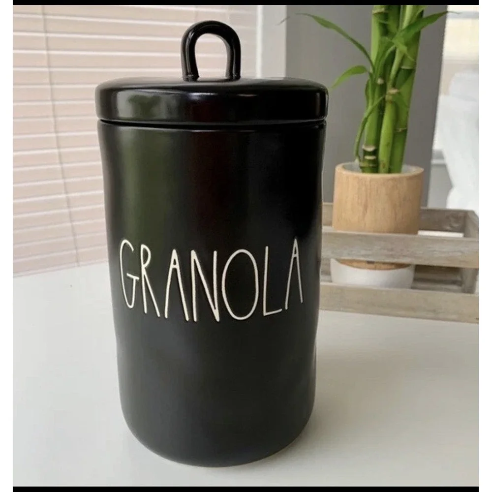 NEW Rae Dunn Black Granola Canister Jar Kitchen Food Storage